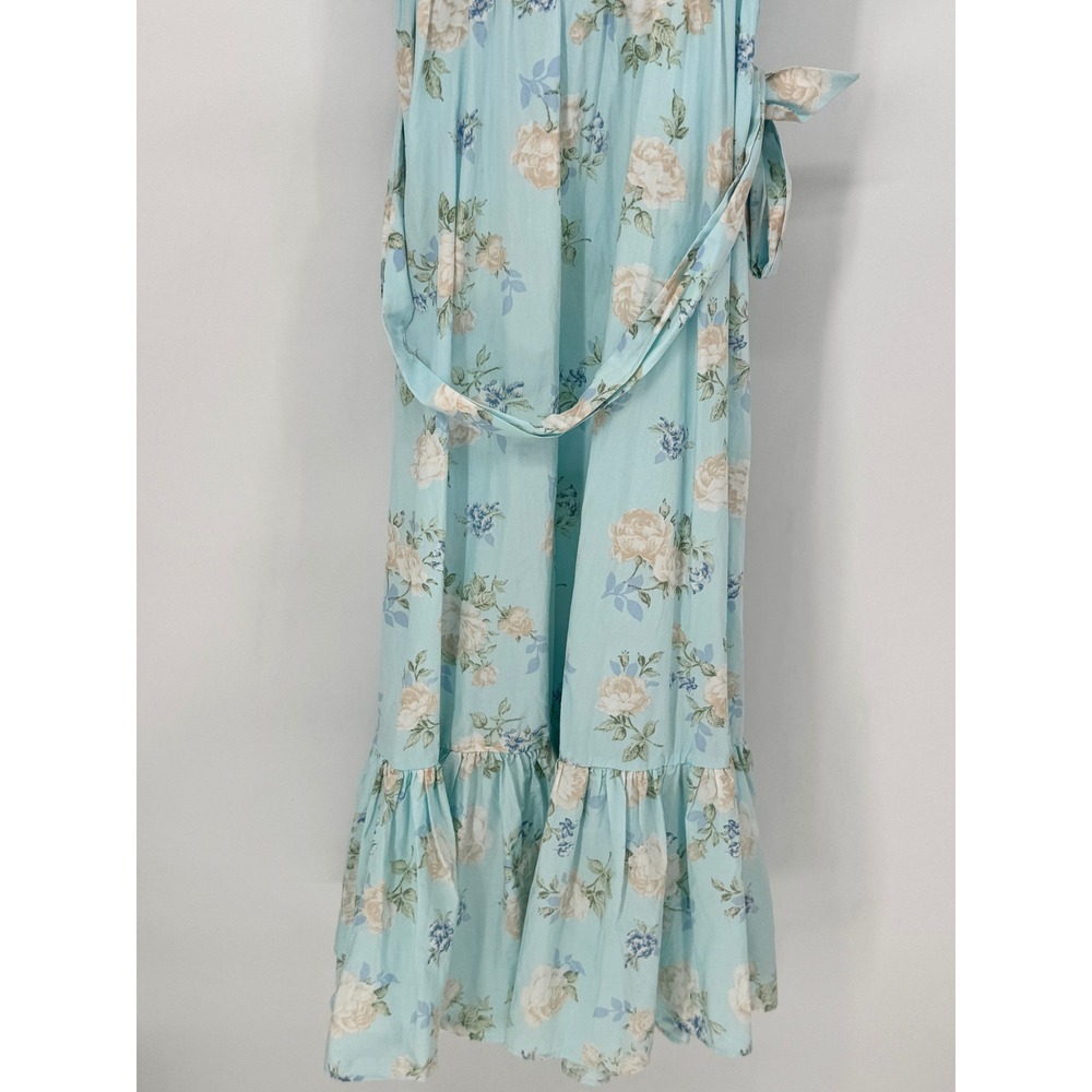 LoveShackFancy x Target Dress Womens 8 Blue NEW Floral Puff Sleeve Midi Belted - Picture 9 of 13